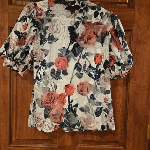 Gracia Floral Outfit Puff Sleeve Blouse & Skirt - Red, Black, White - Picture 6 of 16